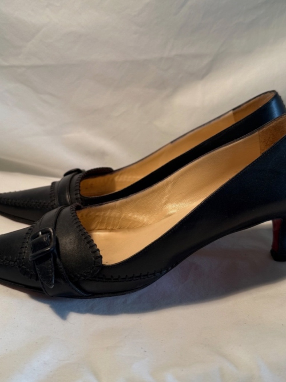 Vintage Christian Louboutin Black Pointed Toe Kitten Heels with Belted Detail - Picture 5 of 9